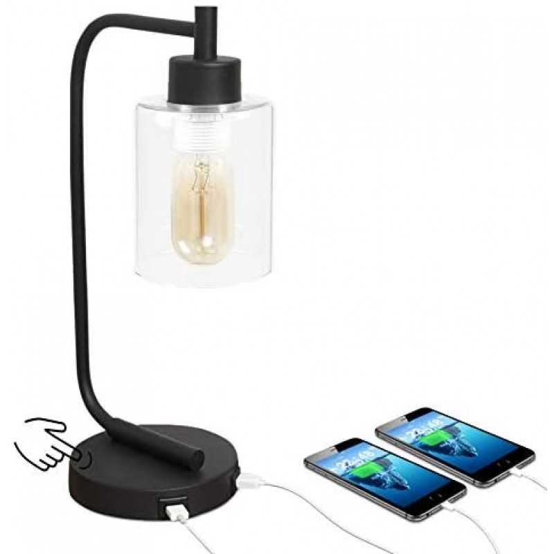 Innqoo Touch Control Table Lamp, 3 Way Dimmable Industrial Table Lamp with USB Charging Ports, Modern Nightstand Lamp, Metal Bedside Lamp for Living Room, Bedroom, Dorm (T45 Vintage Bulb Included)