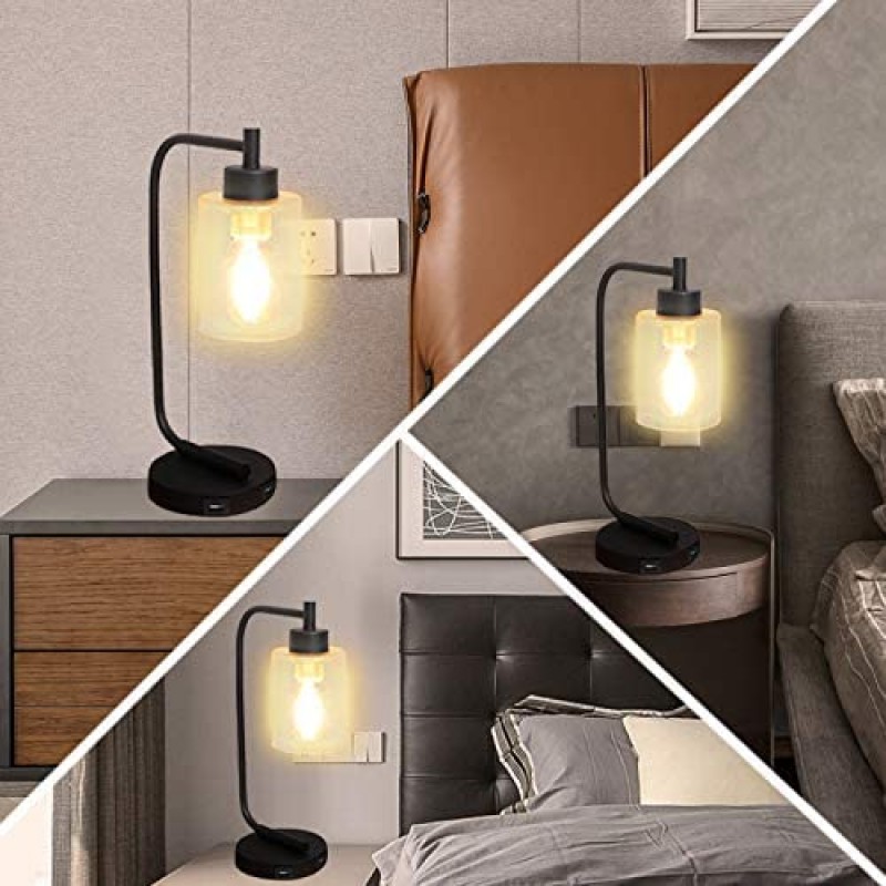 Innqoo Touch Control Table Lamp, 3 Way Dimmable Industrial Table Lamp with USB Charging Ports, Modern Nightstand Lamp, Metal Bedside Lamp for Living Room, Bedroom, Dorm (T45 Vintage Bulb Included)
