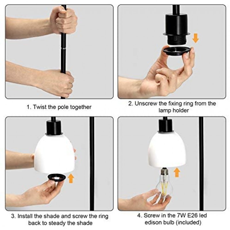 Zermurd Industrial Table Lamp, Stepless Dimmable Modern Bedside Lamp with Two USB Ports and AC Outlet Opal Glass Shade Black Vintage Nightstand Lamp for Bedroom Living Room Office, 7W Bulb Included