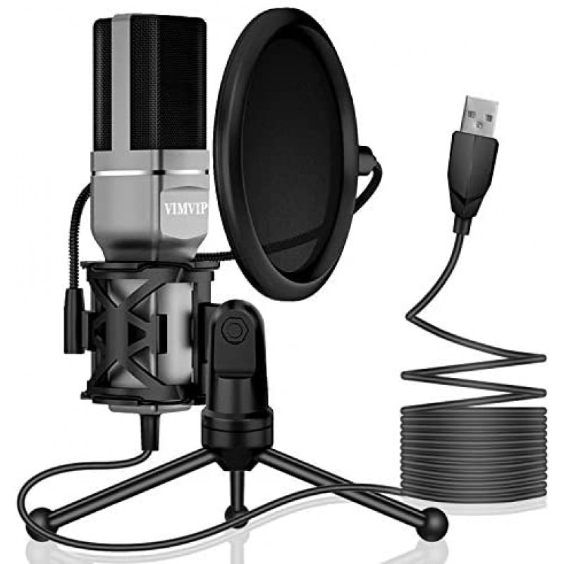 VIMVIP USB Condenser Microphone for Computer, USB PC Microphone & Mic Stand & POP Filter to Gaming, Streaming, Podcasting, Recording