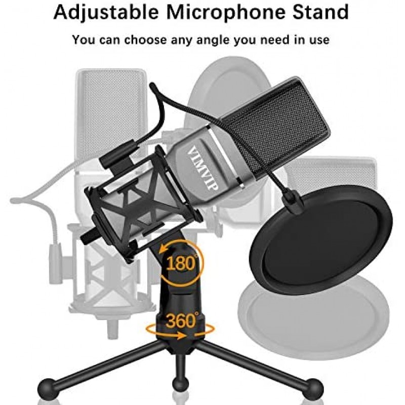 VIMVIP USB Condenser Microphone for Computer, USB PC Microphone & Mic Stand & POP Filter to Gaming, Streaming, Podcasting, Recording