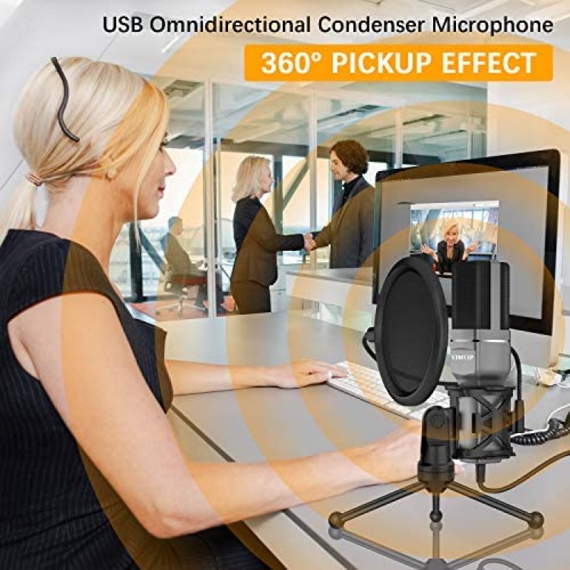 VIMVIP USB Condenser Microphone for Computer, USB PC Microphone & Mic Stand & POP Filter to Gaming, Streaming, Podcasting, Recording