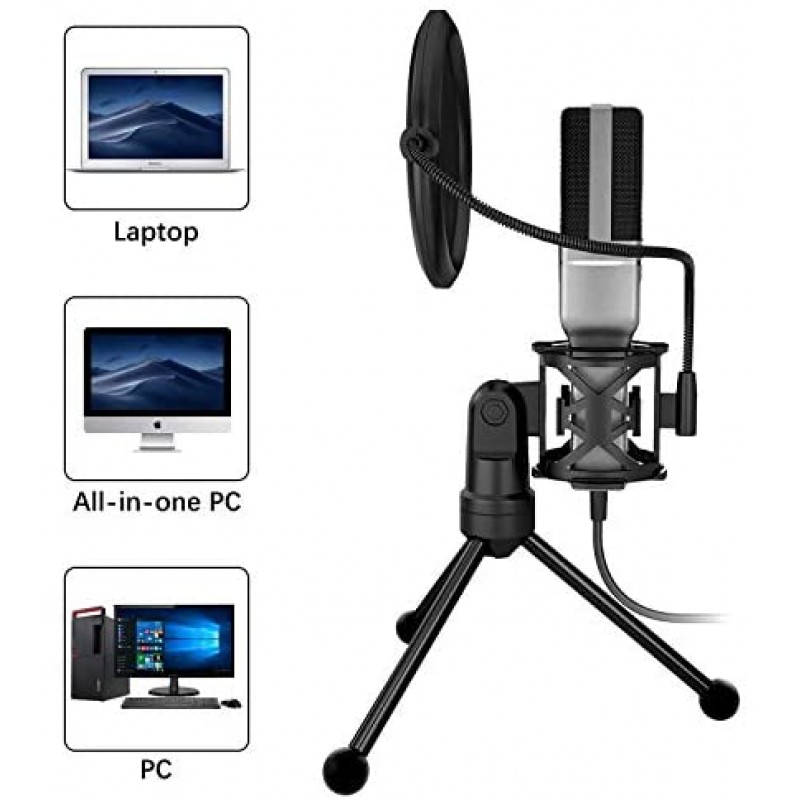 VIMVIP USB Condenser Microphone for Computer, USB PC Microphone & Mic Stand & POP Filter to Gaming, Streaming, Podcasting, Recording