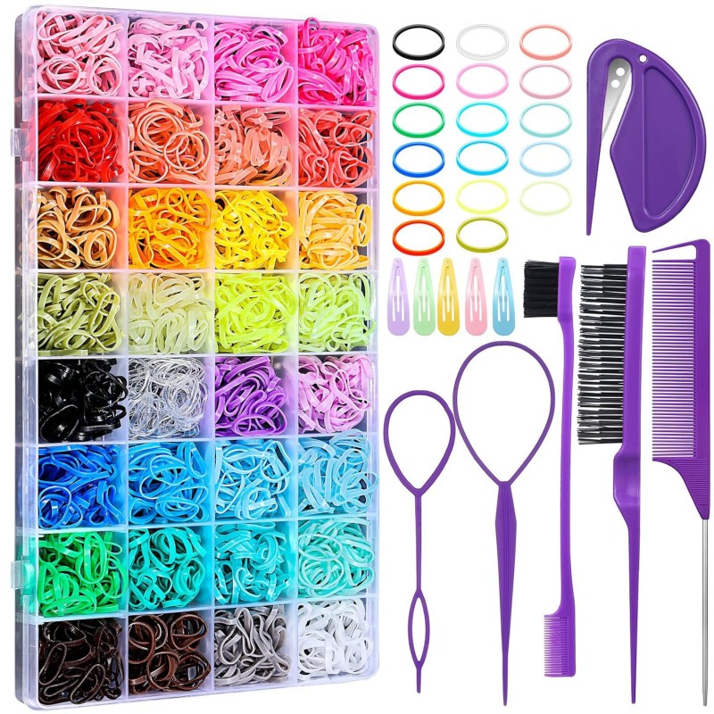 32 Colors Small Hair Rubber Bands with 16 Styling ...