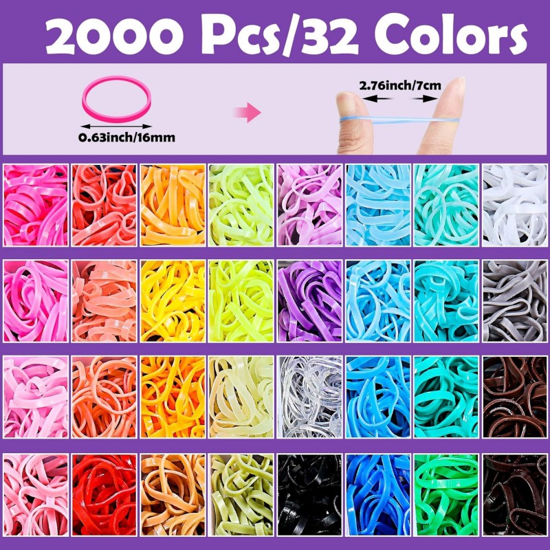 32 Colors Small Hair Rubber Bands with 16 Styling Tools, 2000 Pcs Elastic Girl Baby Hair Ties, Mini Bands with Elastic Cutter, Hair Accessories Xmas Stuff for Girls Baby Toddlers Kids 