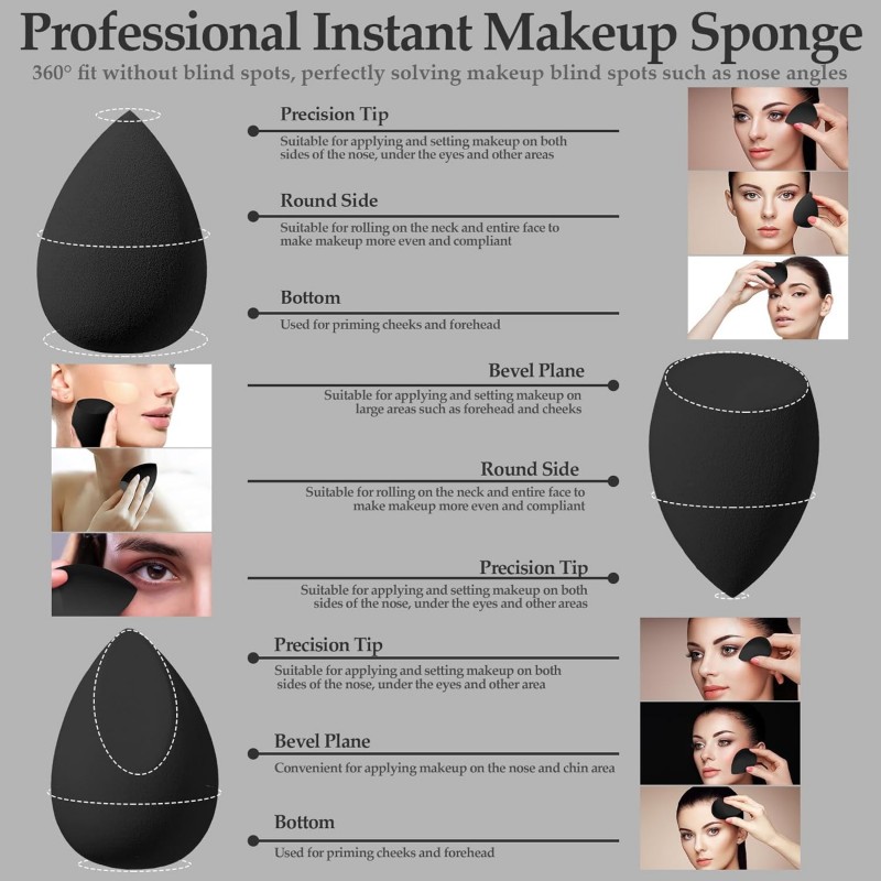 14 Pcs Makeup Sponge Set, Beauty Sponges Blender with 4 Pcs Powder Puff and 4 Pcs Mini Make up Sponges for Liquid,Foundation,Powder,Concealer,Cream (Black)