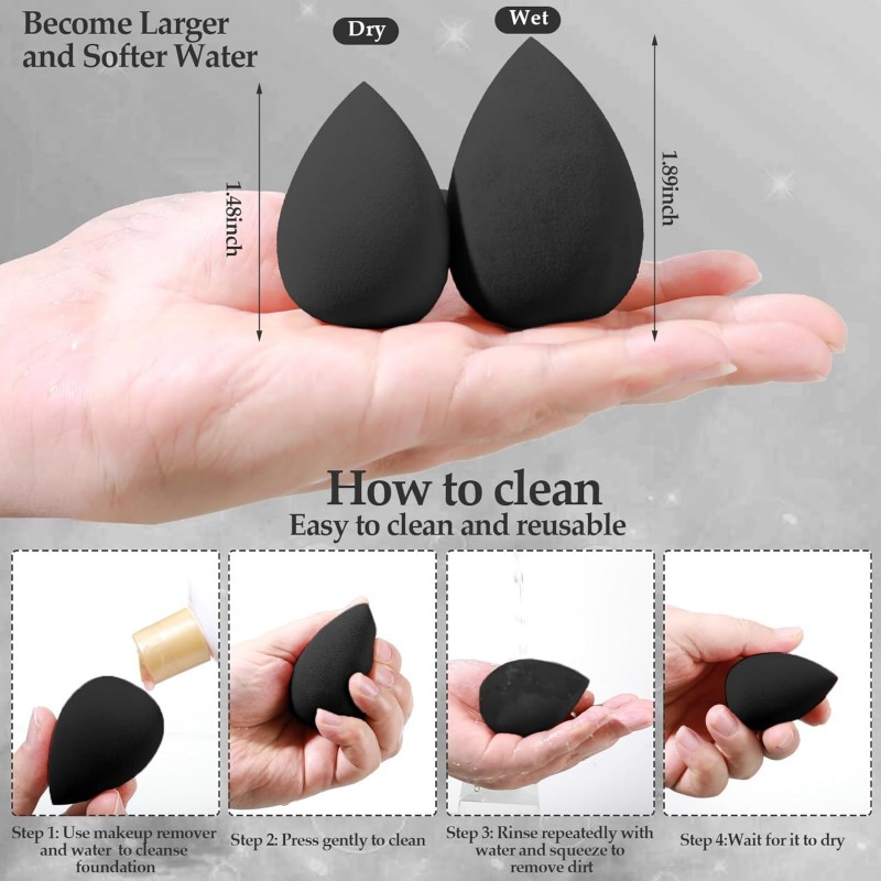 14 Pcs Makeup Sponge Set, Beauty Sponges Blender with 4 Pcs Powder Puff and 4 Pcs Mini Make up Sponges for Liquid,Foundation,Powder,Concealer,Cream (Black)